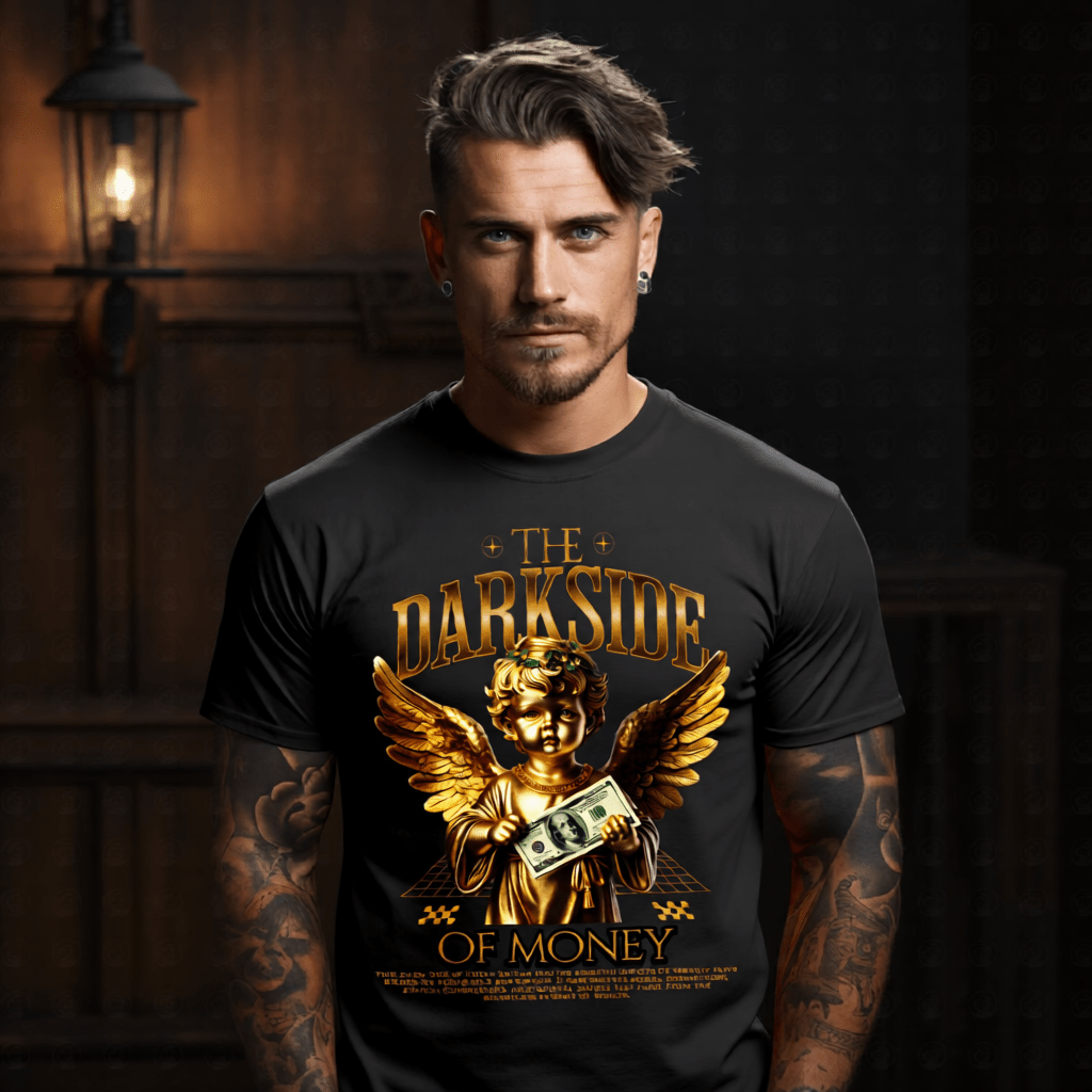 The Darkside of Money Gold Cherub Angel $100 Bill Oversized Streetwear T-Shirt | Project Hood 123 - Project Hood