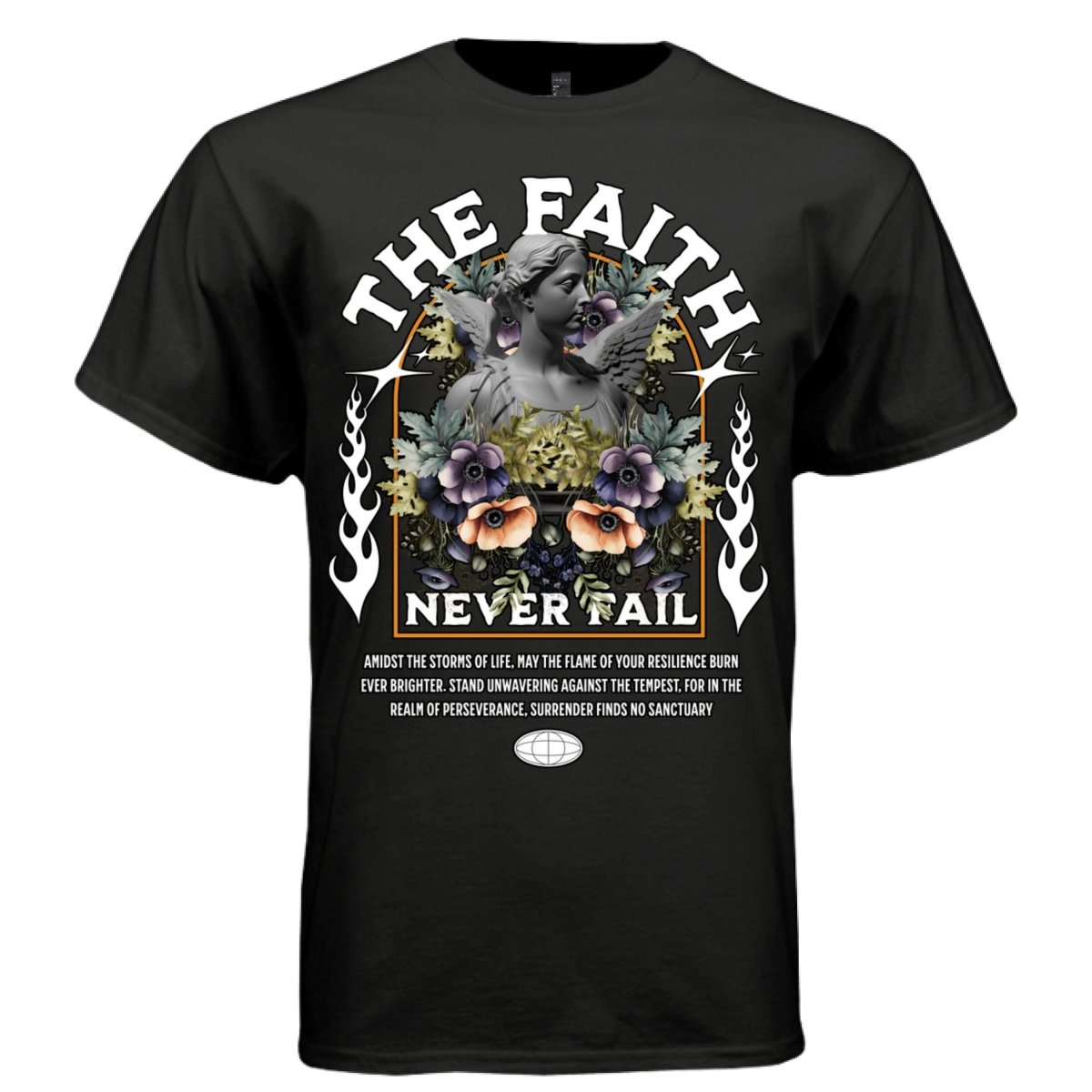 The Faith Never Fail Oversized Streetwear T-Shirt | Classical Angel Statue Botanical Gothic Graphic Tee | Project Hood 19 - Project Hood