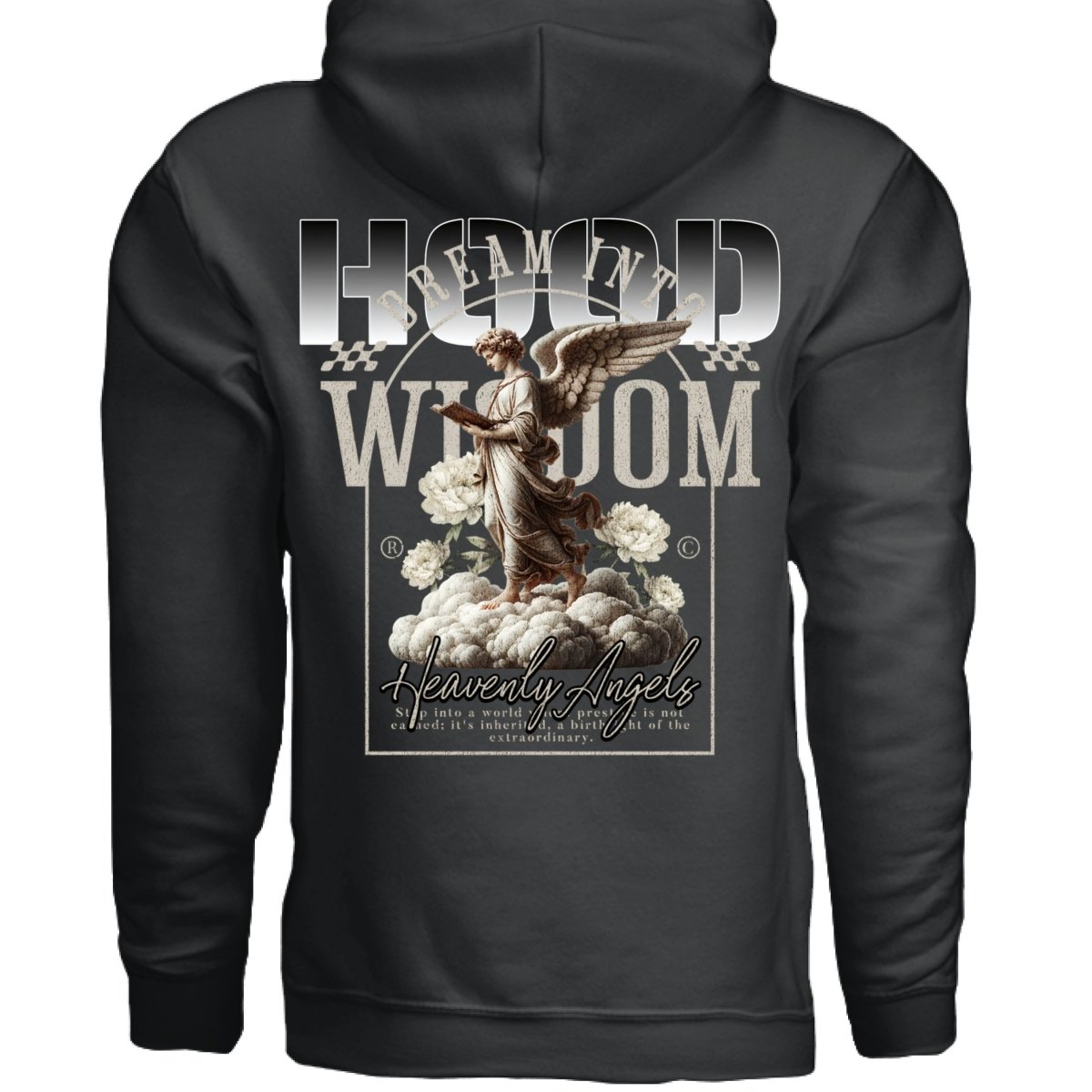 WISDOM Angel Reading Book Cloud Peonies Oversized Hoodie | Project Hood 90 - Project Hood